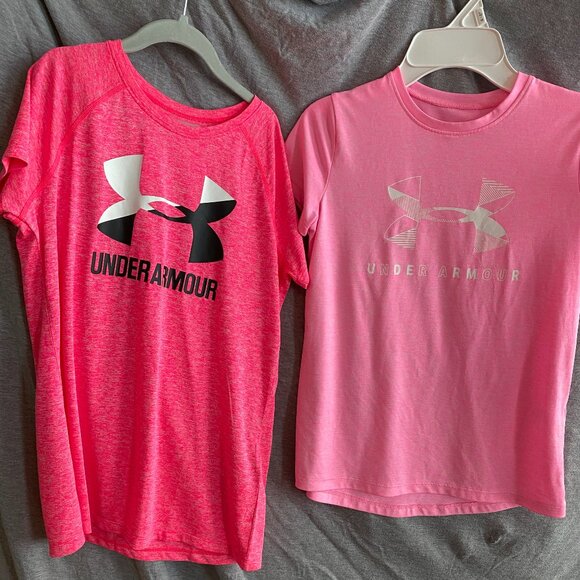 Under Armour Tops - Under Armour pink dri fit short sleeve shirt womens size YM & YLG